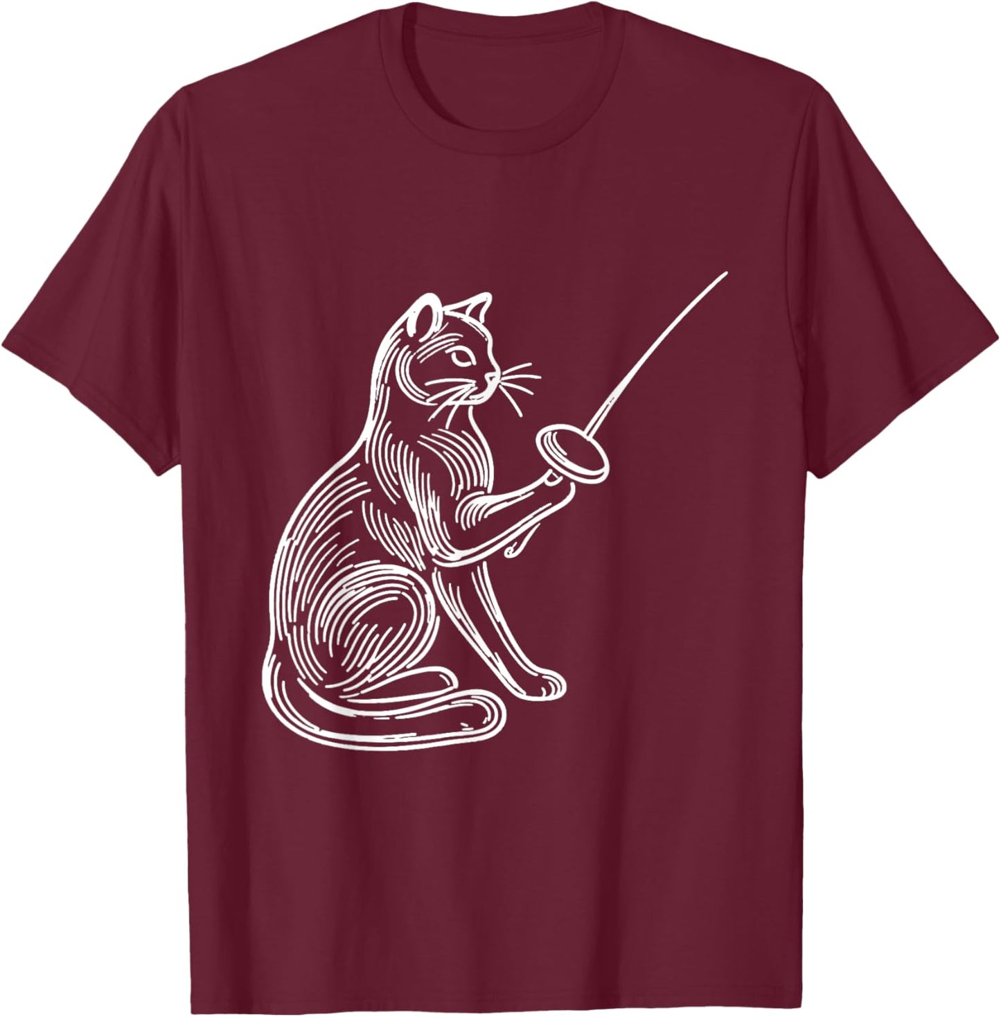 Funny Fencing Cat Shirt Combat Sport Kitten Fencer Cat Lover Men Women Girls Kids T-Shirt - T-Shirt | Maroon