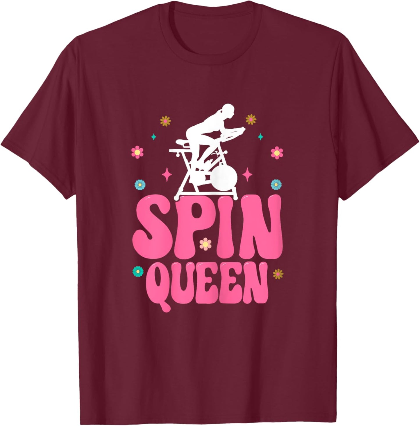 Spin Queen Funny Indoor Cycle Bike Spinning Girls Cycling T-Shirt - T-Shirt | Maroon