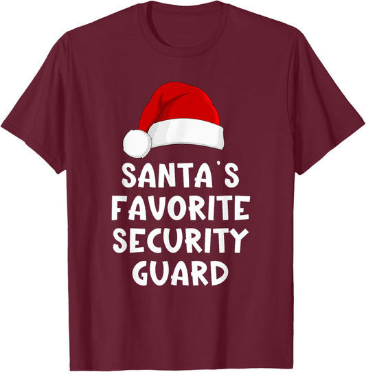 Christmas Santa's Favorite Security Guard Funny Xmas Pajama T-Shirt - T-Shirt | Maroon