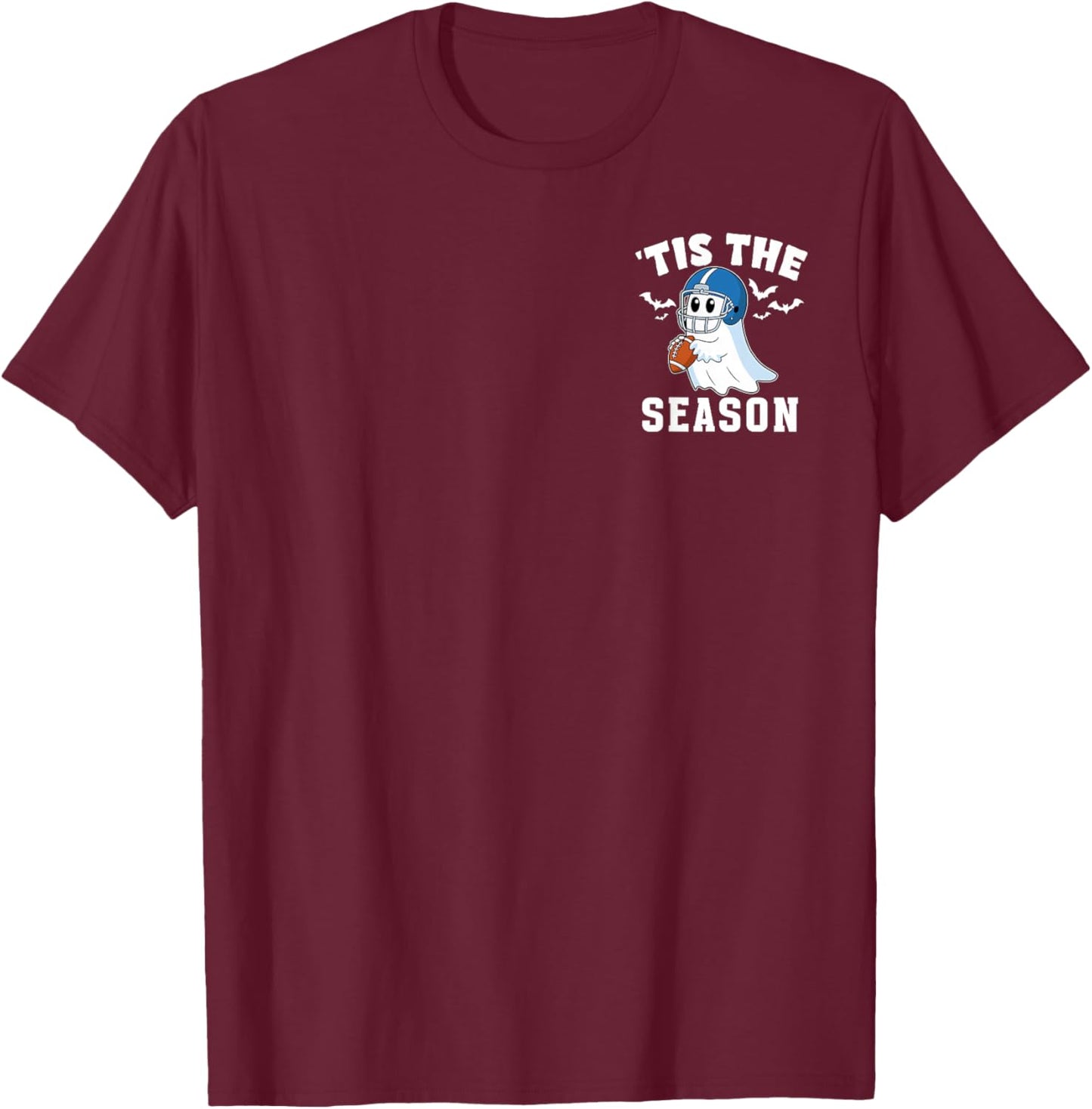 Ghost Playing Football 'Tis the Season Halloween Costume Kid T-Shirt - T-Shirt | Maroon