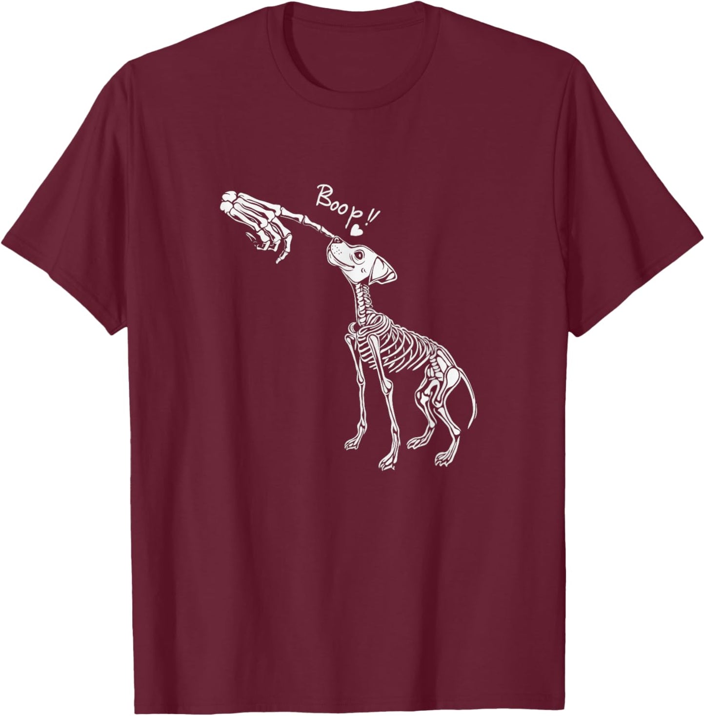 Funny Dog Skeleton Hand Boop Halloween Puppy Dog T-Shirt - T-Shirt | Maroon