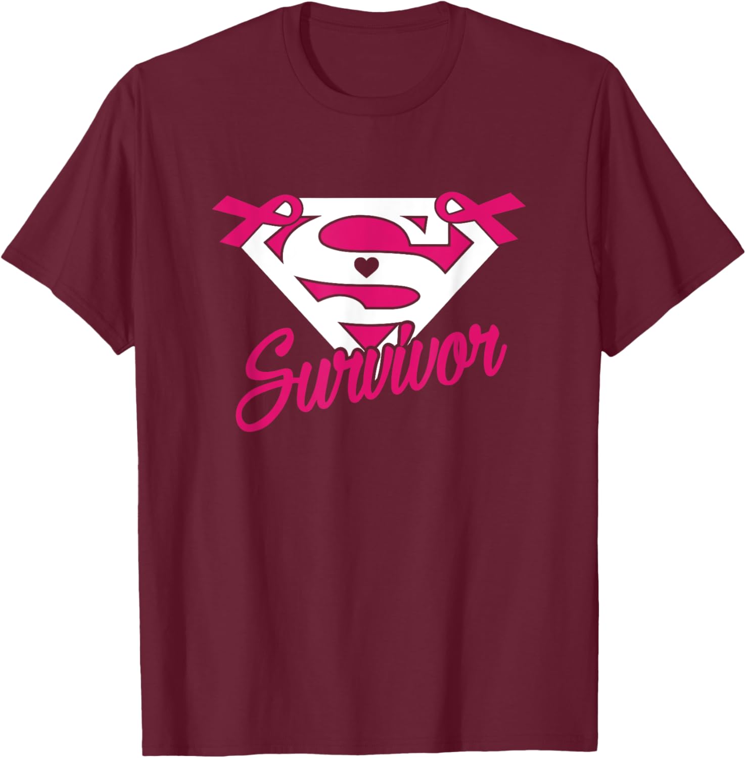 Survivors Superhero Pink Ribbon Breast Cancer Awareness T-Shirt - T-Shirt | Maroon