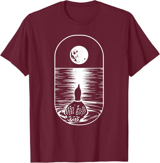 Loon and the Moon Common Loon Minnesota Lake Loon T-Shirt - T-Shirt | Maroon