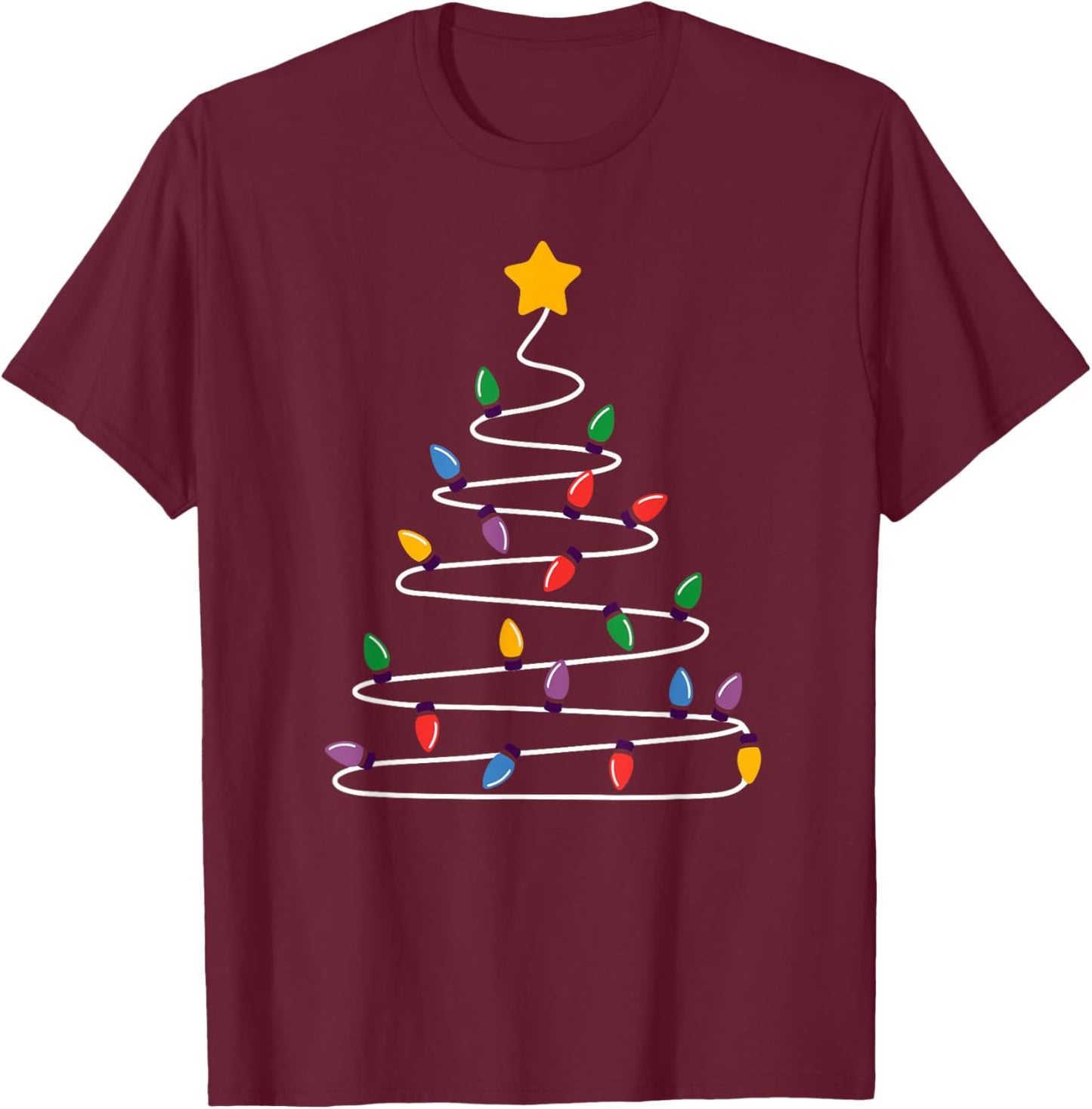 Christmas Tree Holiday Xmas Merry Christmas Lights T-Shirt - T-Shirt | Maroon