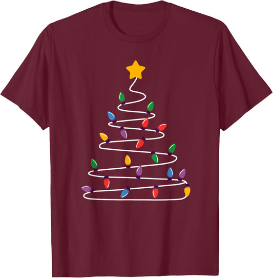 Christmas Tree Holiday Xmas Merry Christmas Lights T-Shirt - T-Shirt | Maroon
