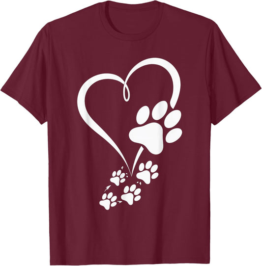 Dog Paw Heart Love Paws Pet Animal Paw Print Women T-Shirt - T-Shirt | Maroon