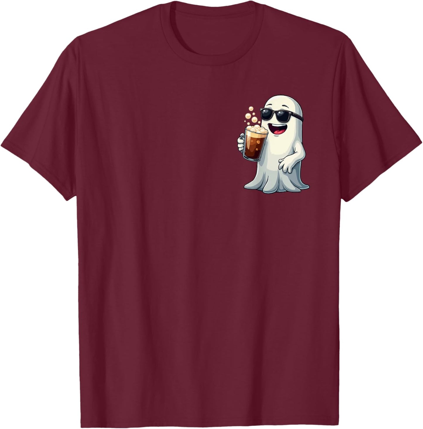 Ghost Drinking Coffee Funny Halloween Costume Coffee Lover T-Shirt - T-Shirt | Maroon