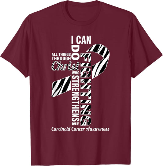 Carcinoid Cancer Awareness Christian Zebra Stripe Ribbon T-Shirt - T-Shirt | Maroon