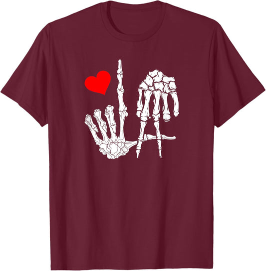 Los Angeles With Skeleton LA Sign to Love and Represent City T-Shirt - T-Shirt | Maroon