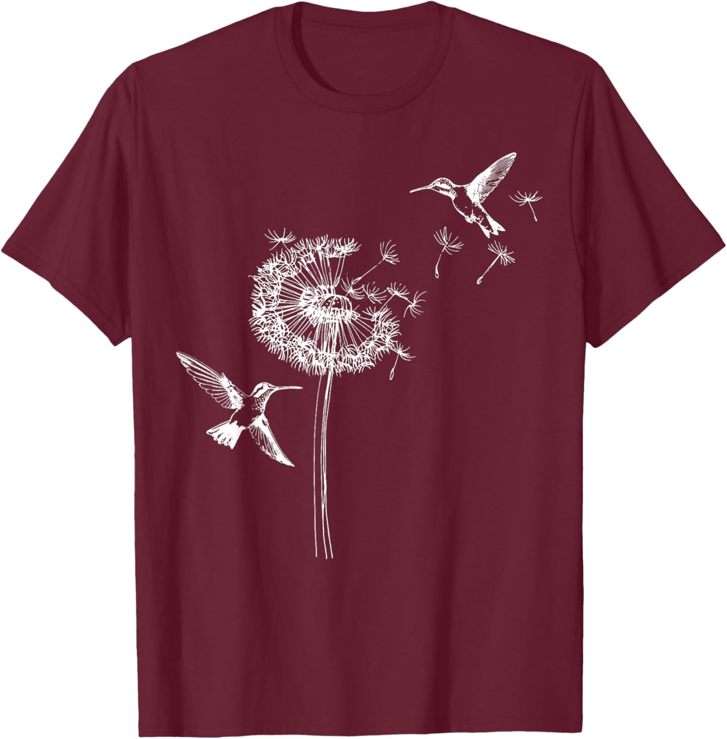 Hummingbird Bird Floral Dandelion Spring Birds Flower T-Shirt - T-Shirt | Maroon