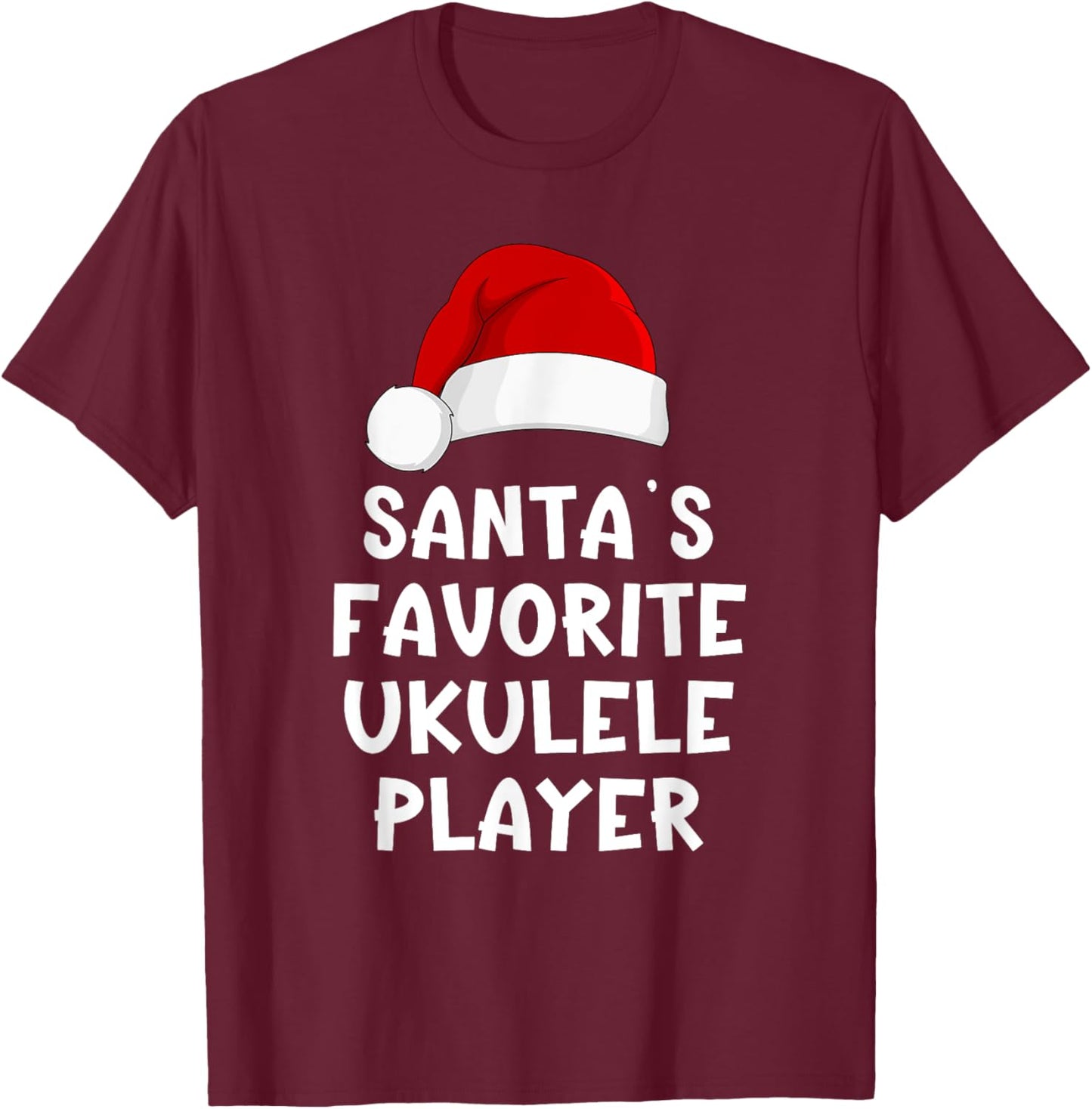 Christmas Santa's Favorite Ukulele Player Funny Xmas Pajama T-Shirt - T-Shirt | Maroon