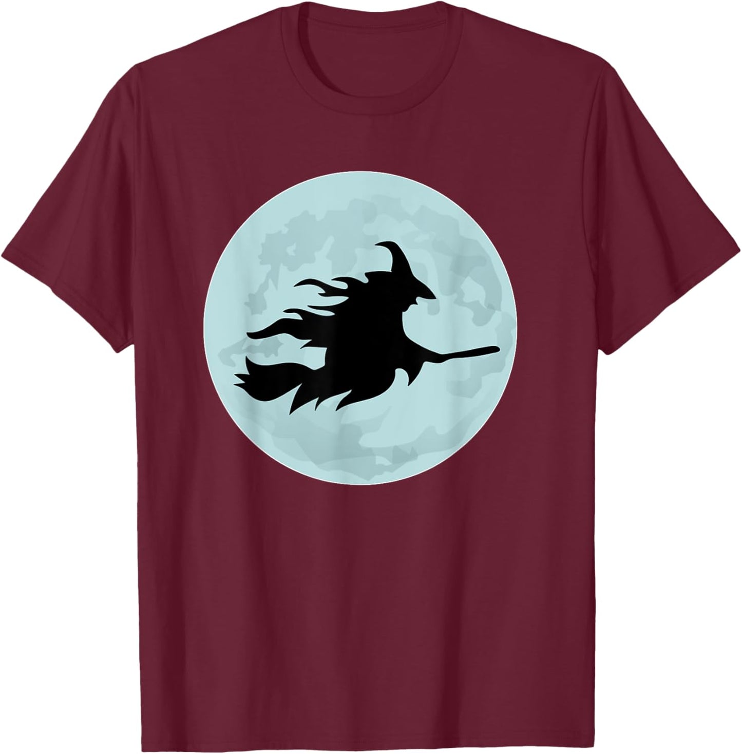 Flying Witch On Broomstick Full Moon Halloween Costume T-Shirt - T-Shirt | Maroon