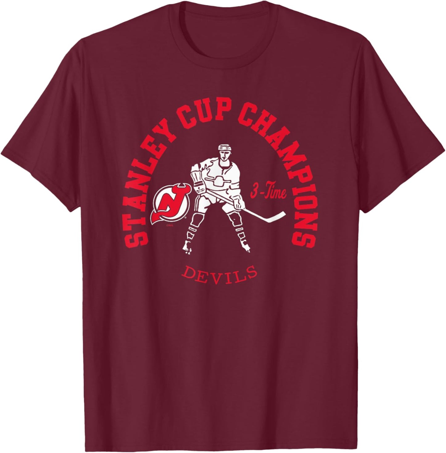 New Jersey Devils Stanley Cup Champions 3-Time Black T-Shirt - T-Shirt | Maroon