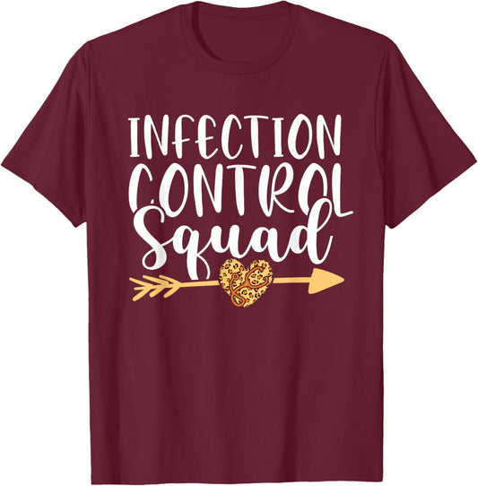 Infection Control Nurse Leopard Heart Nursing Squad RN T-Shirt - T-Shirt | Maroon