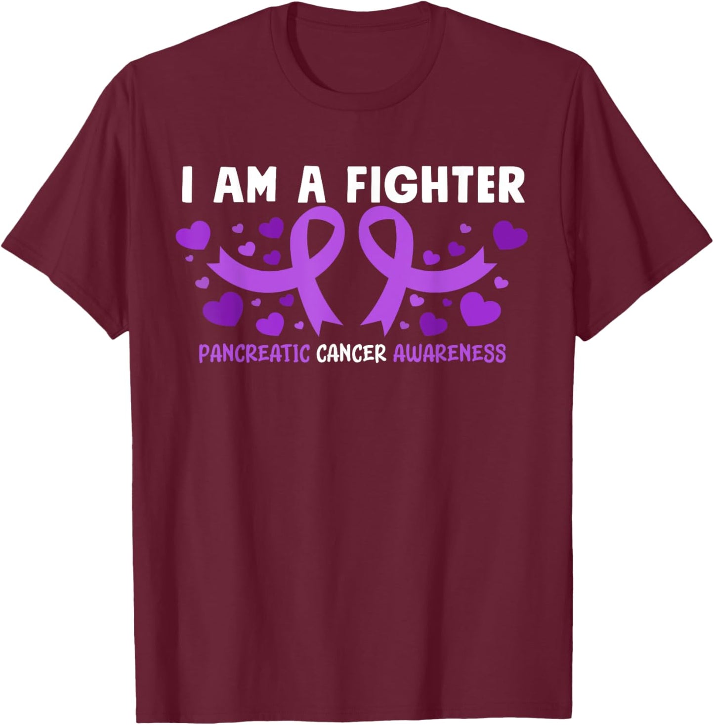 Pancreatic Cancer Awareness Purple Ribbon Heart T-Shirt - T-Shirt | Maroon