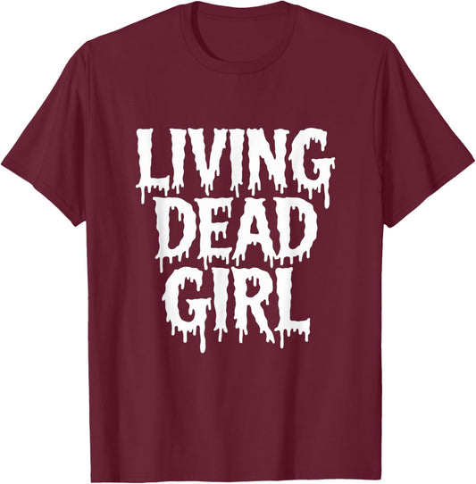 Dripping Blood Zombie Movie Living Dead Girl Halloween T-Shirt - T-Shirt | Maroon