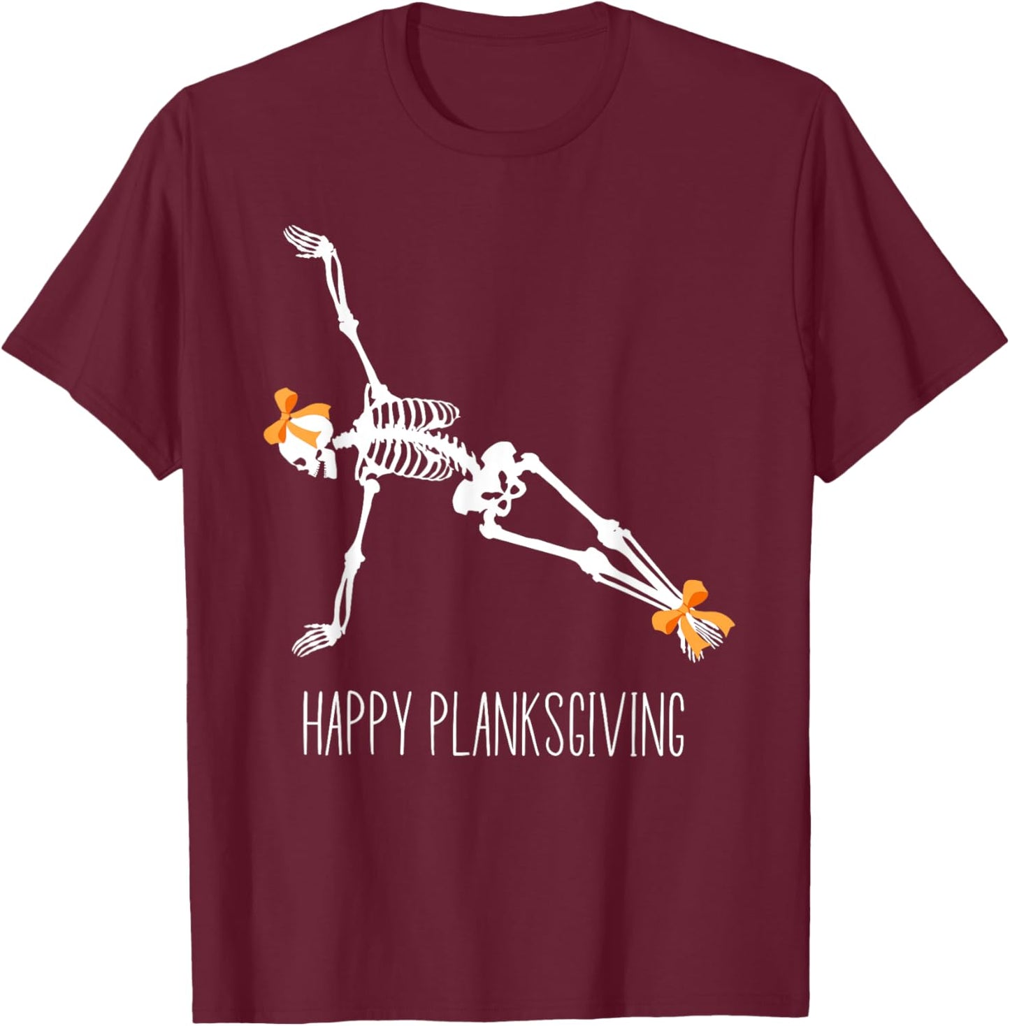 Happy Planksgiving Flowy Yoga Skeleton Thanksgiving Yoga T-Shirt - T-Shirt | Maroon