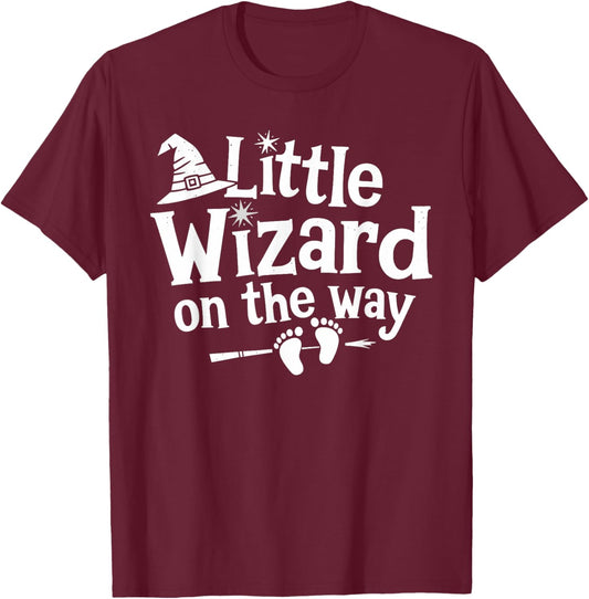 Little Wizard On The Way Halloween Pregnancy Announcement T-Shirt - T-Shirt | Maroon