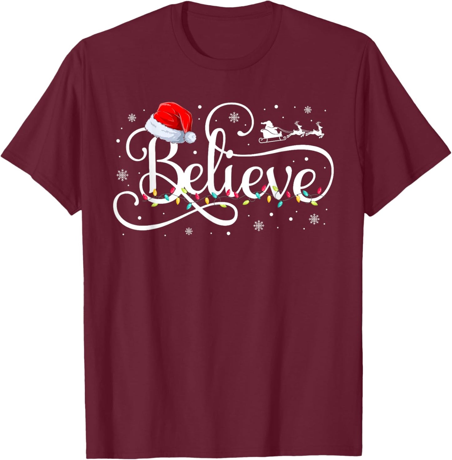 Christmas Believe Santa Claus Funny Family Matching Kids T-Shirt - T-Shirt | Maroon