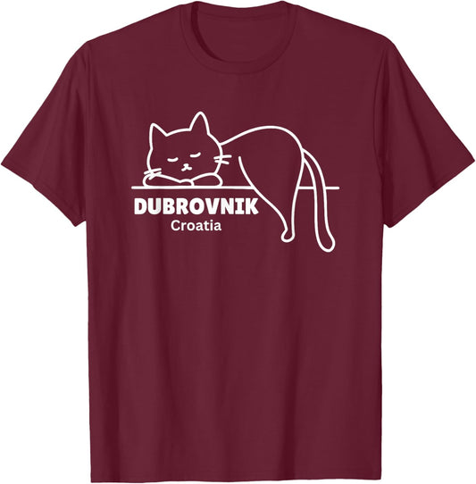 Dubrovnik Croatia Souvenir Store Dubrovnik - Adult, Cat, Holiday, Short Sleeve, Black, Small T-Shirt - T-Shirt | Maroon