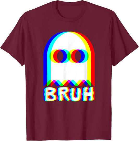 Bruh Ghost Trippy Vaporwave Techno Rave EDM Music Festival T-Shirt - T-Shirt | Maroon