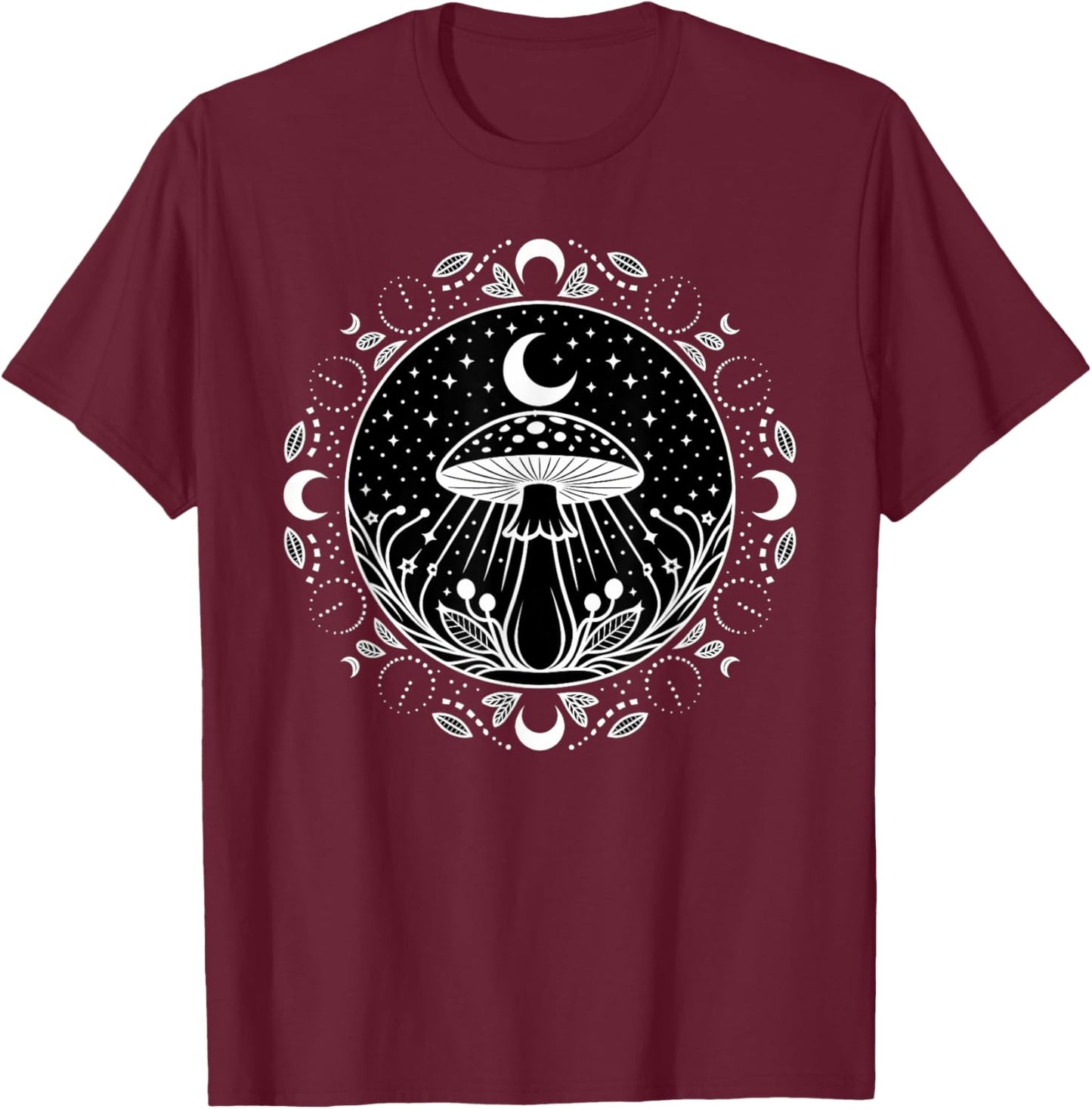 Witchcraft Moonphase Mushroom T-Shirt - T-Shirt | Maroon