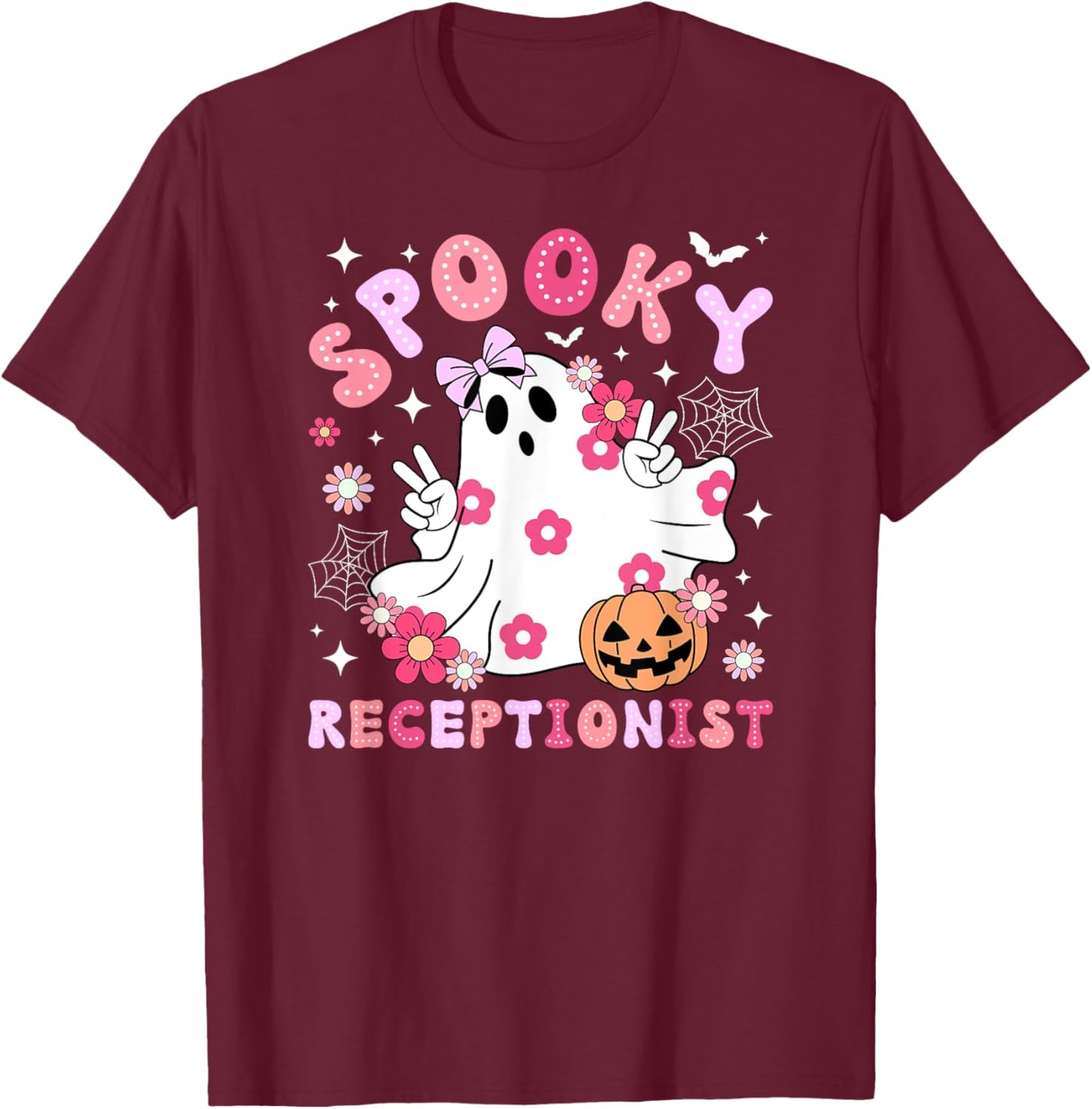 Spooky Receptionist Halloween Reception Groovy Receptionist T-Shirt - T-Shirt | Maroon