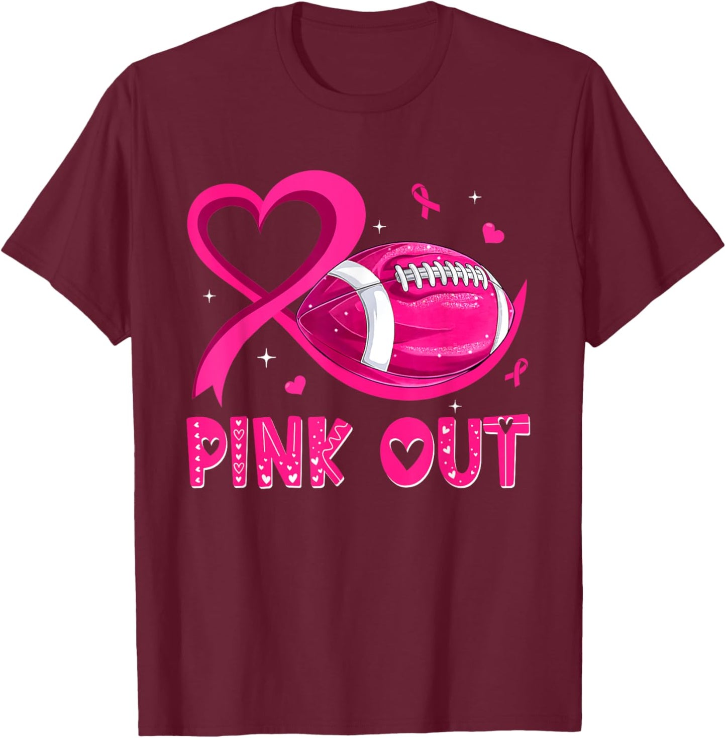 Pink Out Breast Cancer Awareness Football Pink Ribbon Women T-Shirt - T-Shirt | Maroon