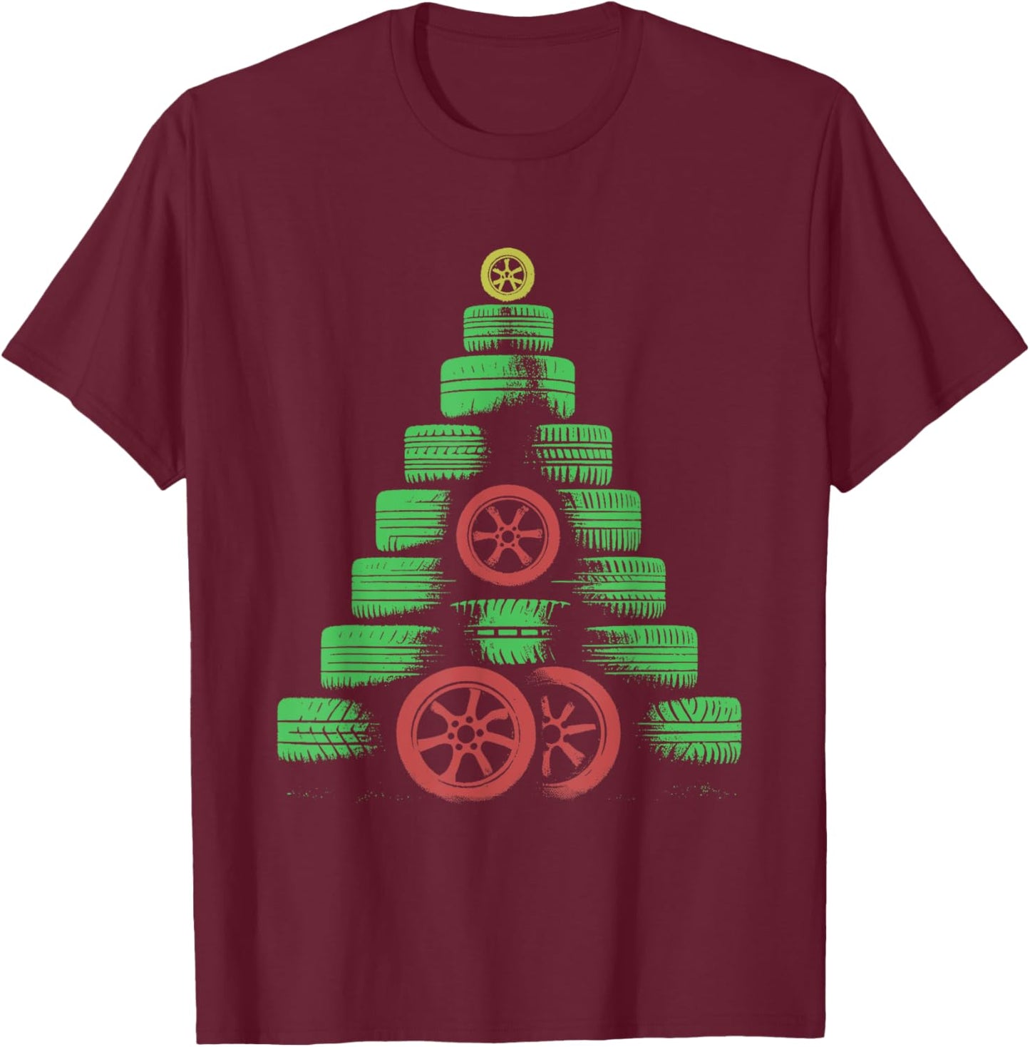 Tires Christmas Tree - Funny Car Mechanic Christmas Lover T-Shirt - T-Shirt | Maroon