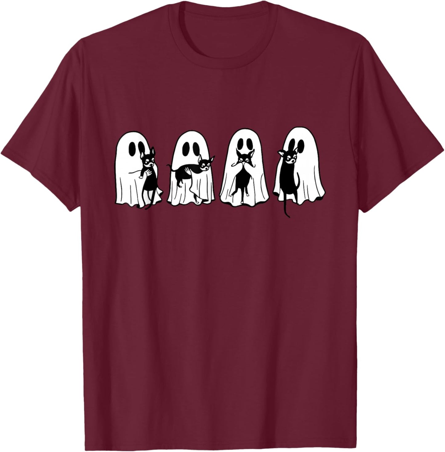 Cute Ghost Holding Chihuahua Halloween Chihuahua Lovers T-Shirt - T-Shirt | Maroon