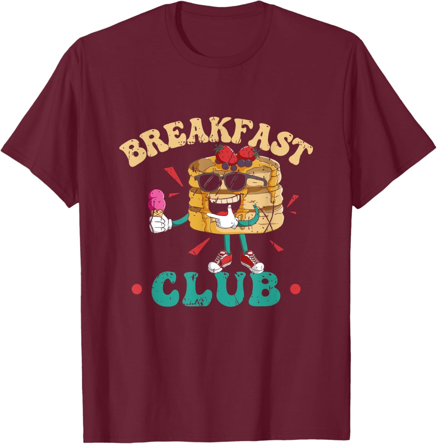 Breakfast Club Retro Vintage Pancake Aesthetic Brunch T-Shirt - T-Shirt | Maroon