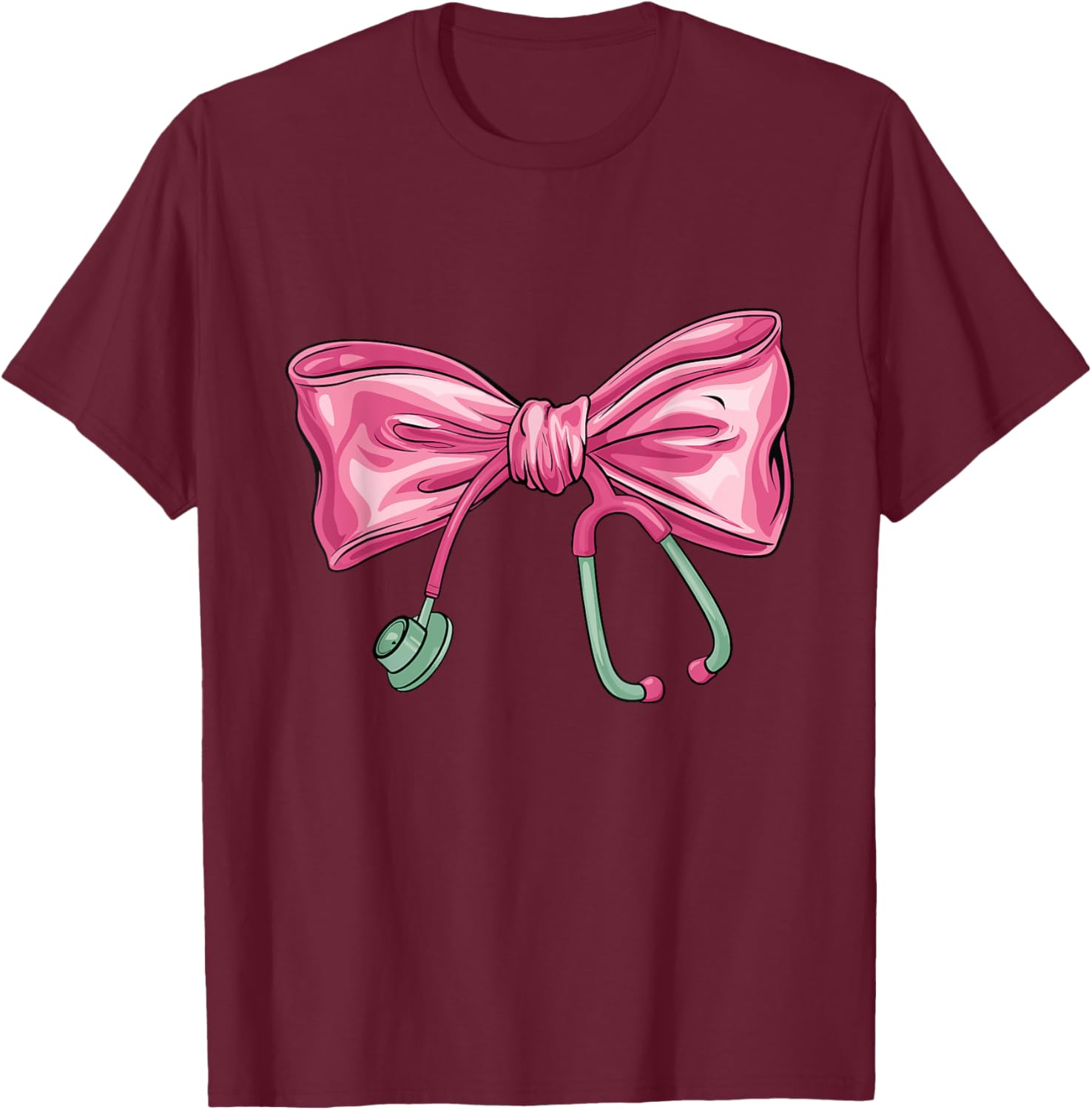 Pink Nurse Coquette Bow Stethoscope Nursing Medical Doctor T-Shirt - T-Shirt | Maroon