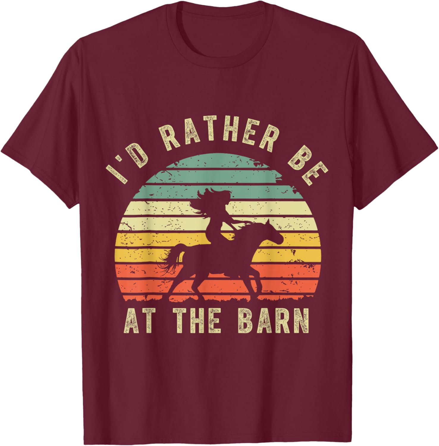 Vintage Horse I'd Rather Be At The Barn Girl Riding Cowgirl T-Shirt - T-Shirt | Maroon