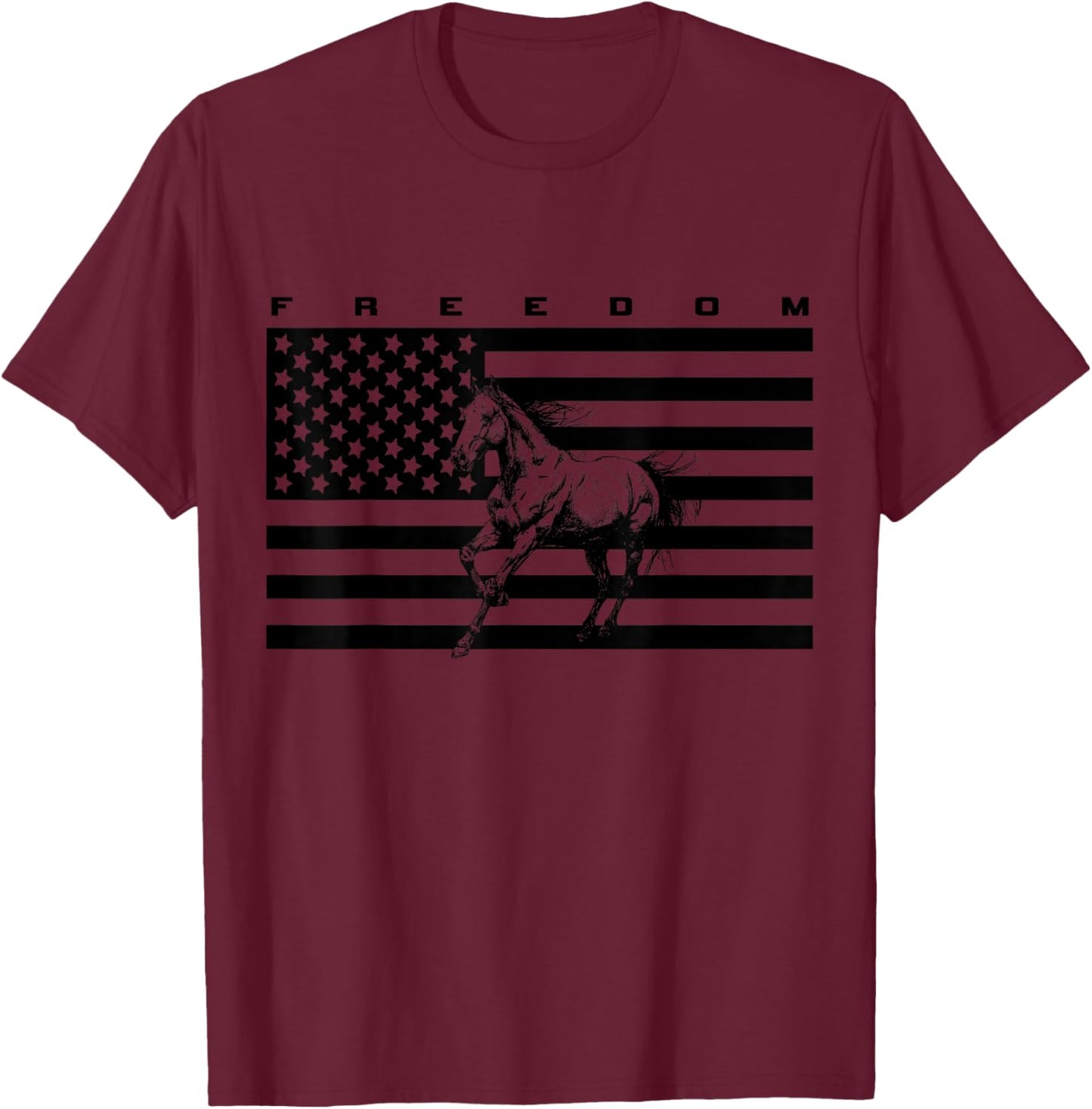 American Flag Horseback Riding Apparel - Horse T-Shirt - T-Shirt | Maroon