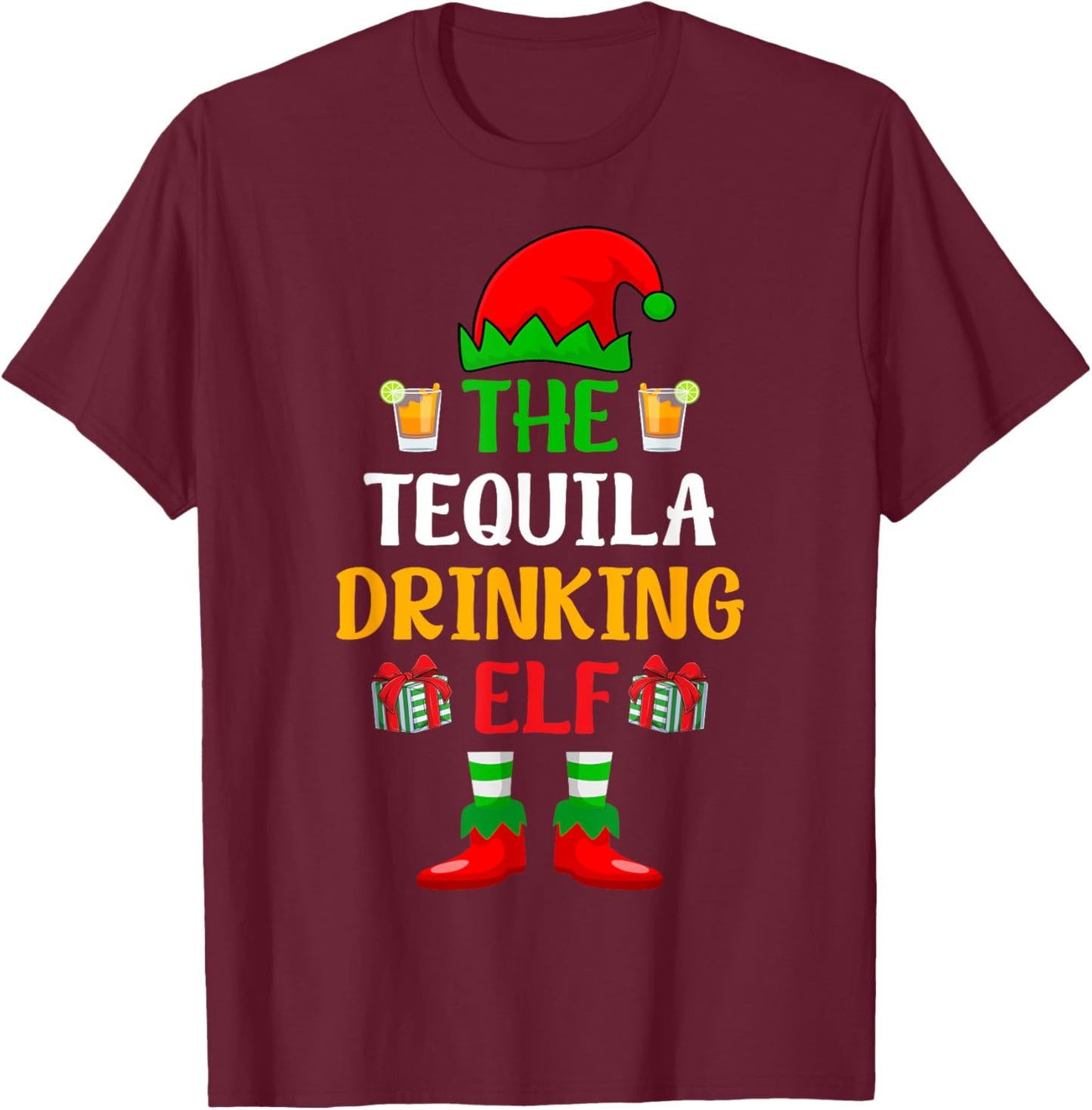The Tequila Drinking ELF Xmas Holiday Christmas Tequila T-Shirt - T-Shirt | Maroon