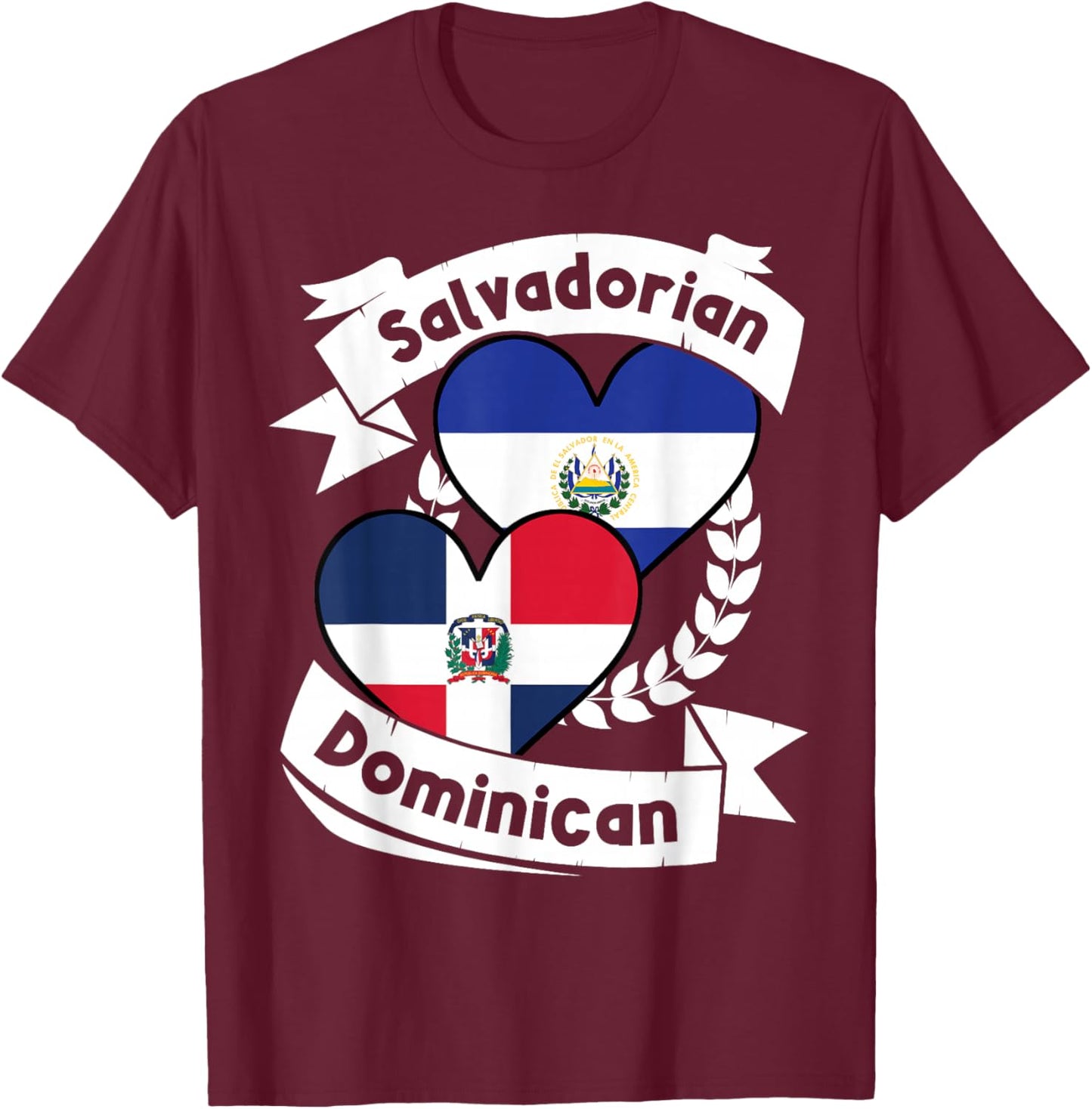 Salvadorian Dominican Heart Flags El Salvador Dominican T-Shirt - T-Shirt | Maroon