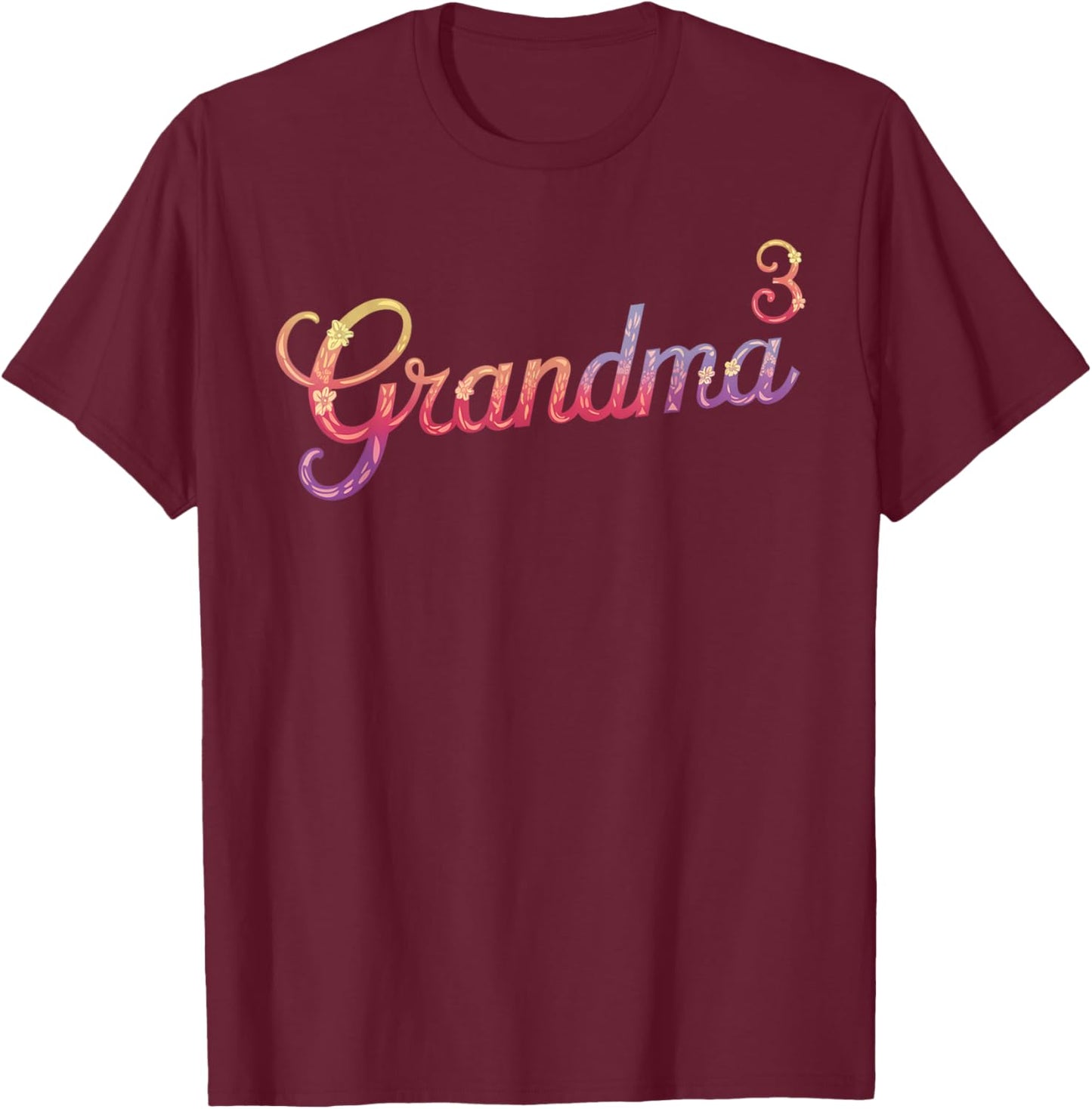 Grandma of Three Floral 3rd Time Grandma with 3 Grandkids T-Shirt - T-Shirt | Maroon