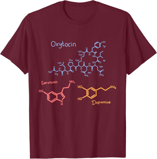 Dopamine Oxytocin Serotonin - -Adults, Black, Small, Short Sleeve T-Shirt - T-Shirt | Maroon
