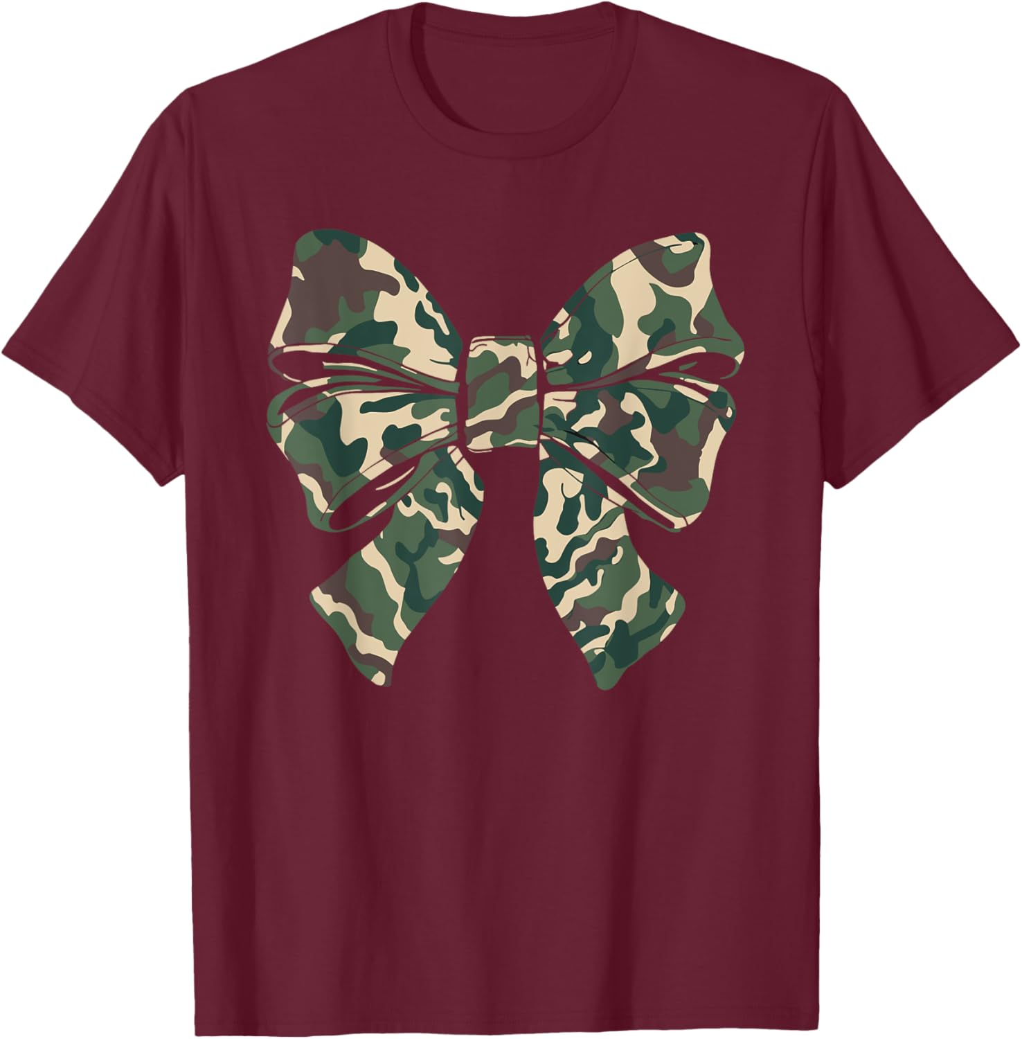 Camouflage Old Camo Bow Camo Coquette Bow Hunting Women Girl T-Shirt - T-Shirt | Maroon