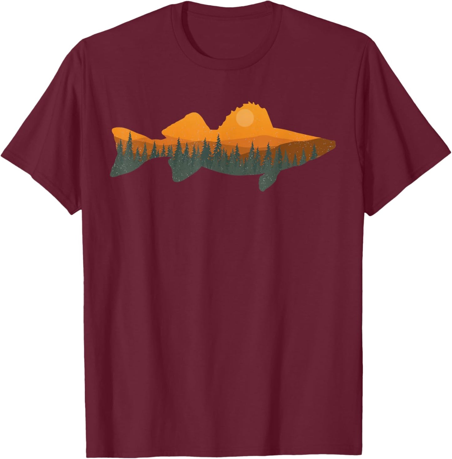 Walleye Fishing Forest Nature Wildlife Fisherman T-Shirt - T-Shirt | Maroon
