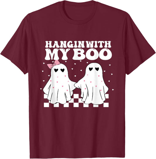 Hangin' With my Boo Couples Halloween Adult Costume His her T-Shirt - T-Shirt | Maroon