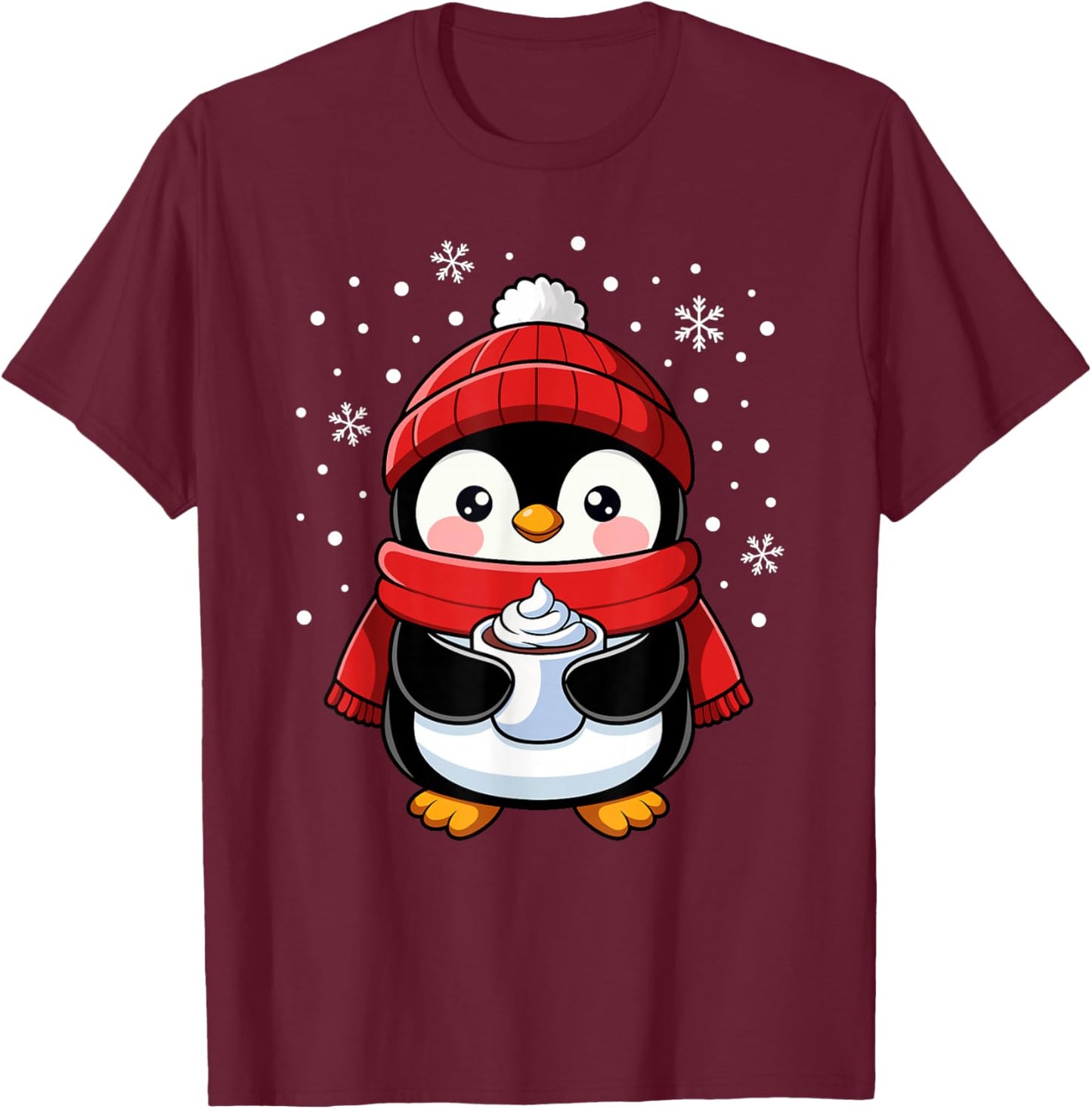 Penguin Christmas Hot Cocoa Winter Toddler Girl Boy Women T-Shirt - T-Shirt | Maroon