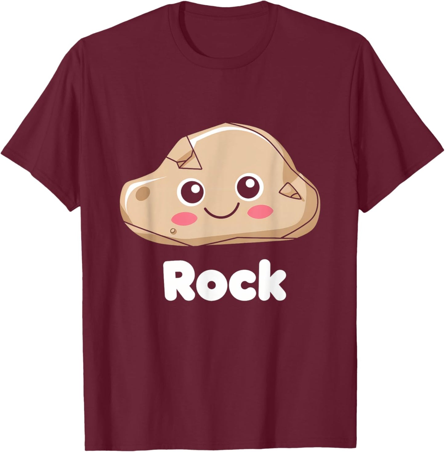 Rock Cute Kawaii Adorable Playful Cartoon Character T-Shirt - T-Shirt | Maroon