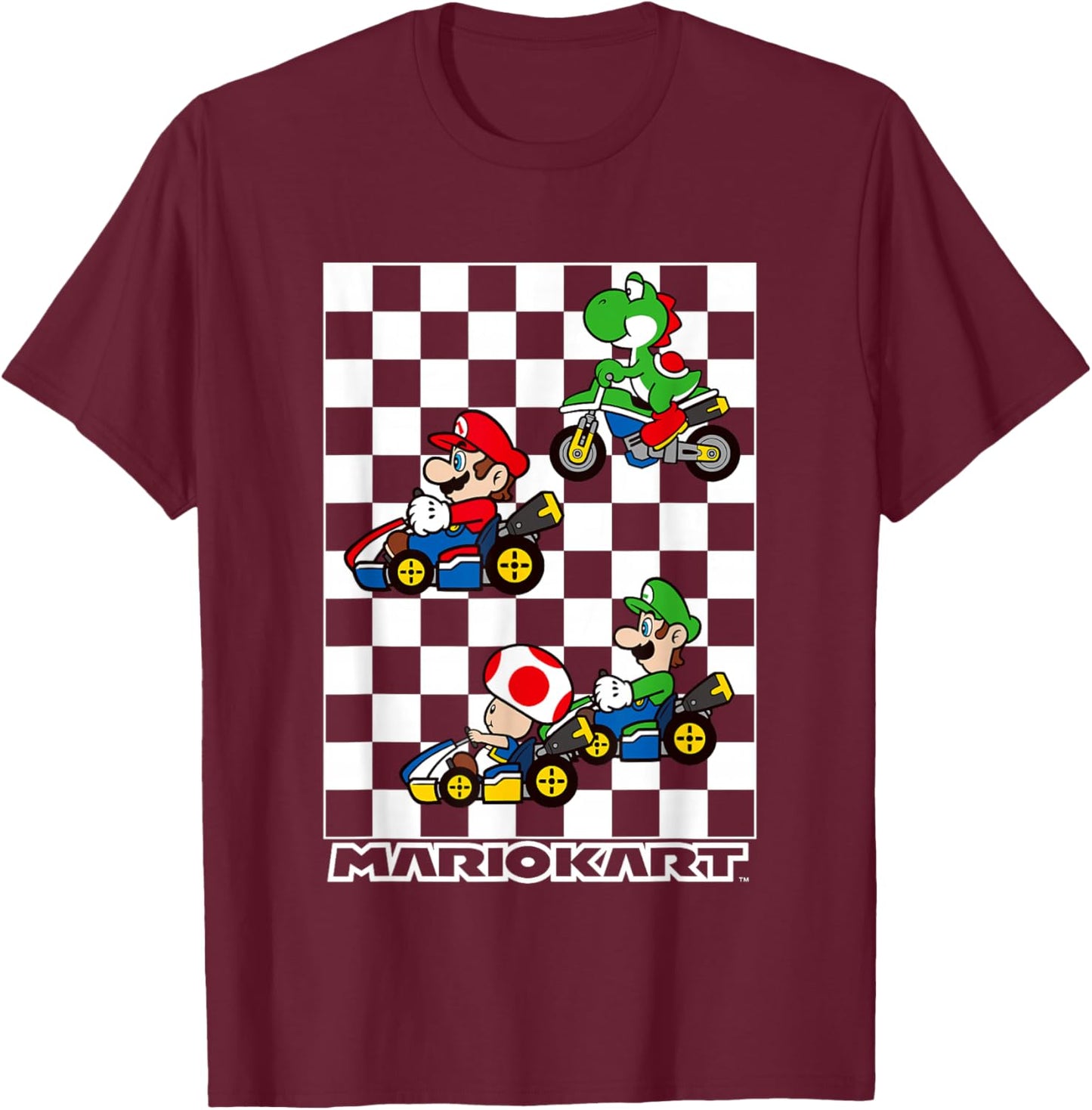 Mario Kart Racing Big Nintendo 4 Character Portrait T-Shirt - T-Shirt | Maroon