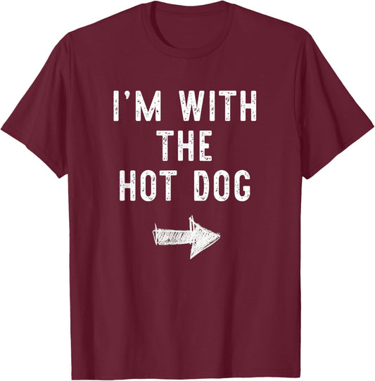 I’m with The Hot Dog Funny Halloween Couple Costume Hotdog T-Shirt - T-Shirt | Maroon