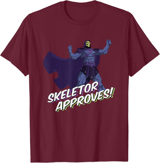 Masters of the Universe Revelation by Mattel - -Adults, Kids - Black - Short Sleeve - Classic Fit - Small - Skeletor Approved T-Shirt - T-Shirt | Maroon