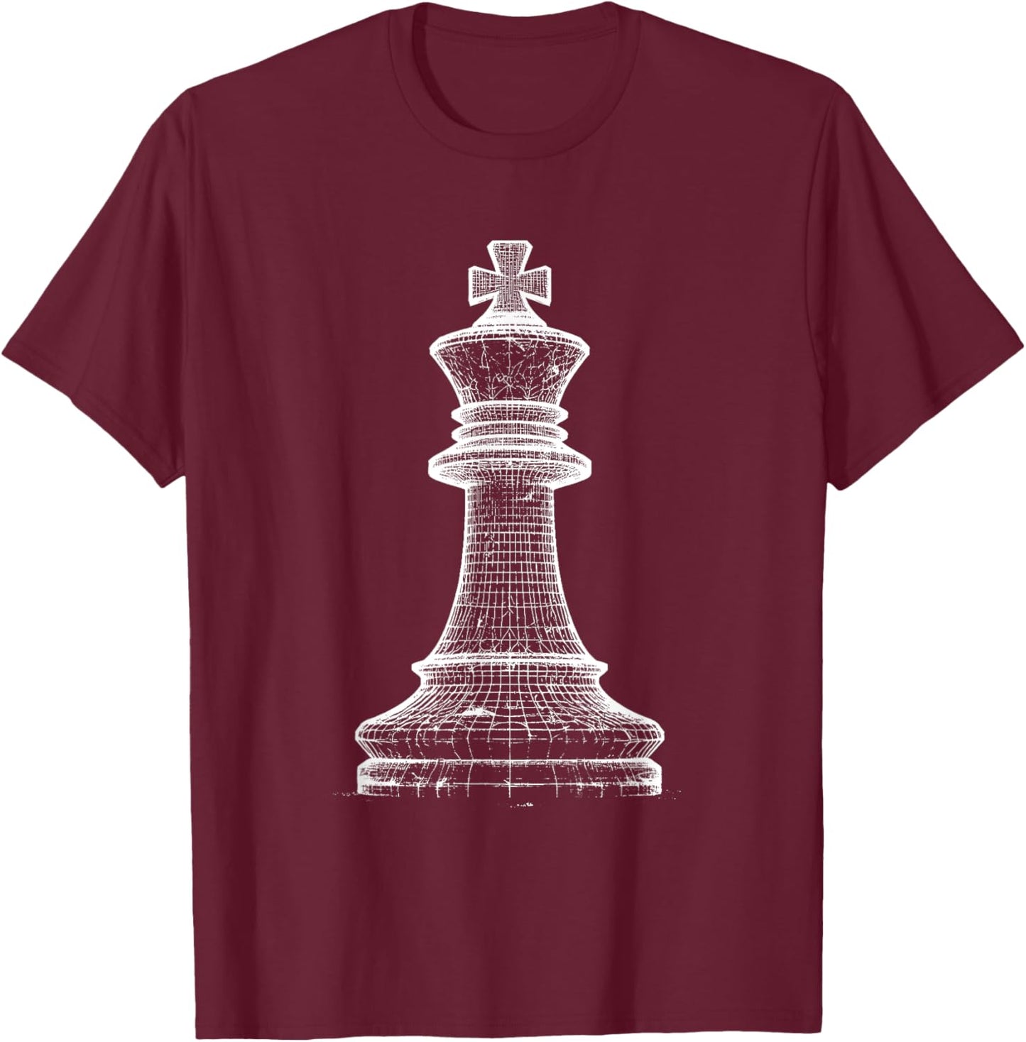 King Chess Figure 3D Wireframe - Vintage Chess Game Lover T-Shirt - T-Shirt | Maroon