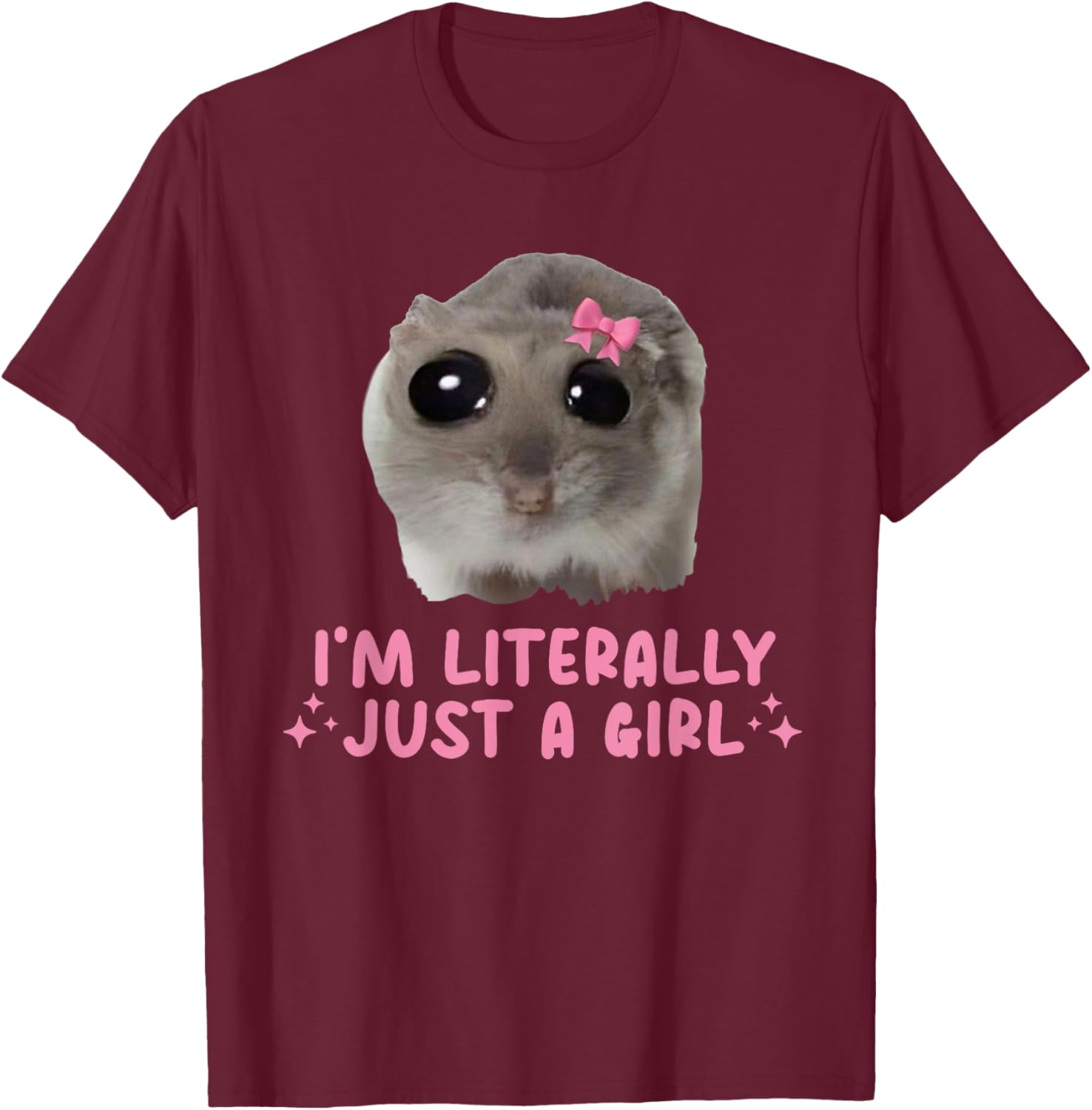 Vintage Art I'm Literally Just A Girl Cat Meme Funny Animal T-Shirt - T-Shirt | Maroon