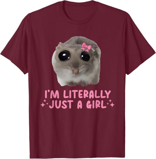Vintage Art I'm Literally Just A Girl Cat Meme Funny Animal T-Shirt - T-Shirt | Maroon