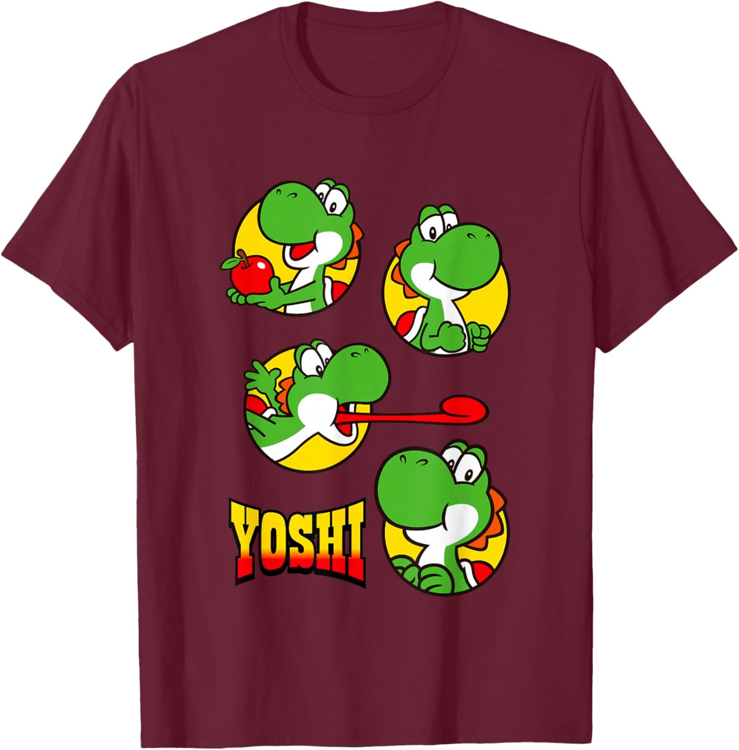 Super Mario Bros Yoshi Big Snack Bubble Portraits T-Shirt - T-Shirt | Maroon